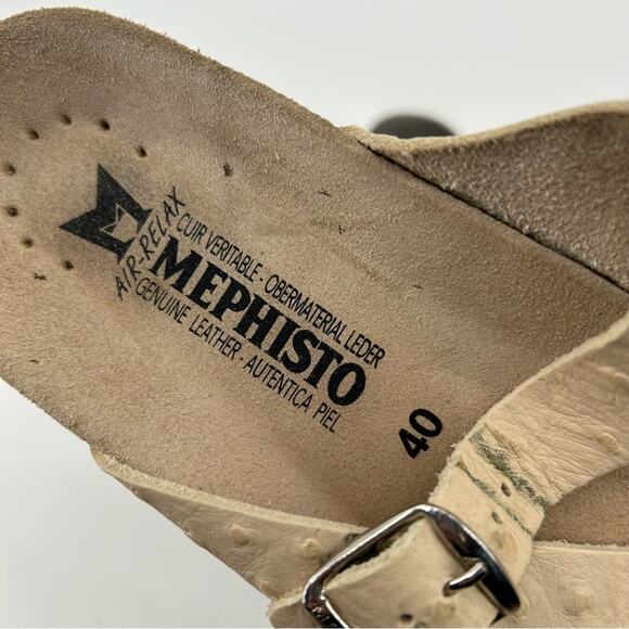 Mephisto Helen Leather Ostrich Print Sandals Cream Off White Size 40 - Picture 3 of 5